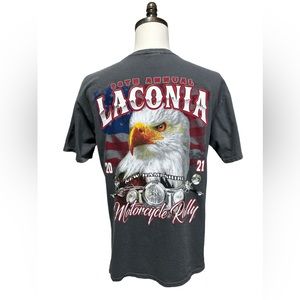 Laconia NH Motorcycle Rally T-Shirt Men’s Size Large Gray Eagle Bike Week 2021